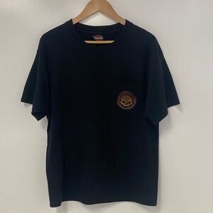 Men’s Harley-Davidson Black Tee with Brown Skull Pocket Patch